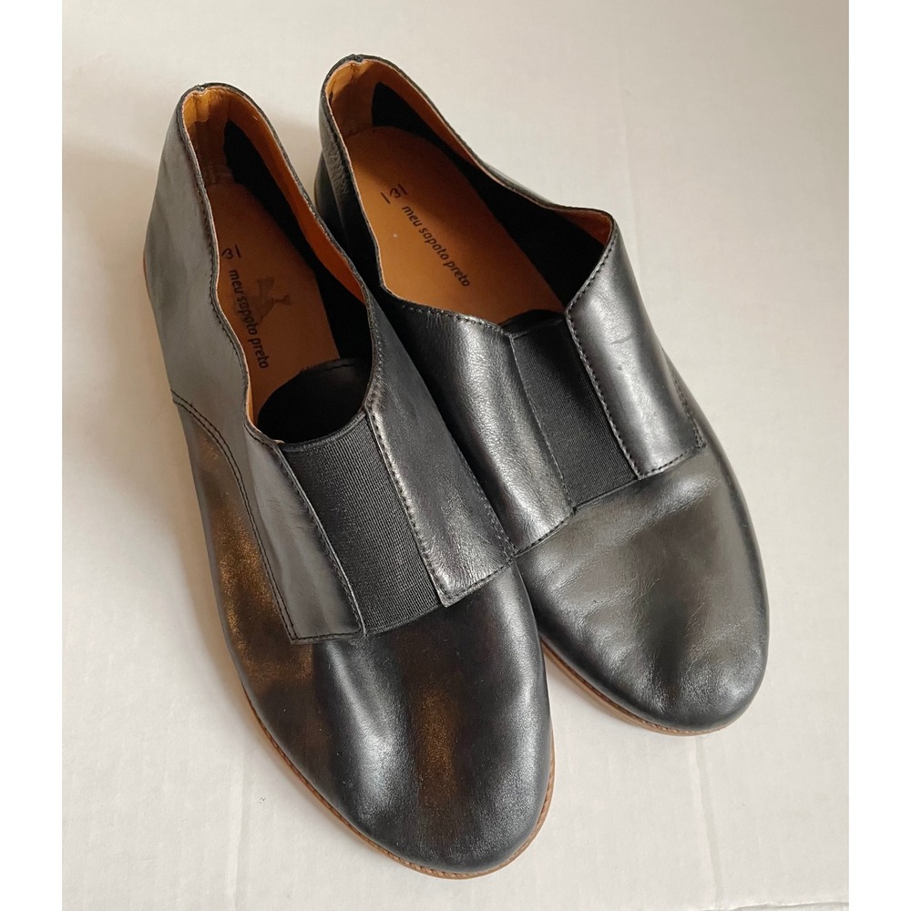 Black leather soft slip on 36 Meu Sapato Preto New 36 Made in Brazil Suppple
